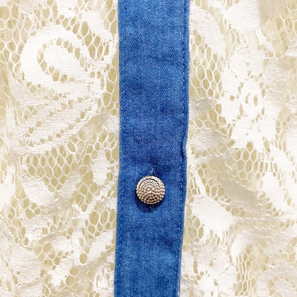 NWT Fun & Flirt Lace Button Up Tank White Blue S - Picture 4 of 11